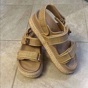 Moonest imitation raffia platform sandals